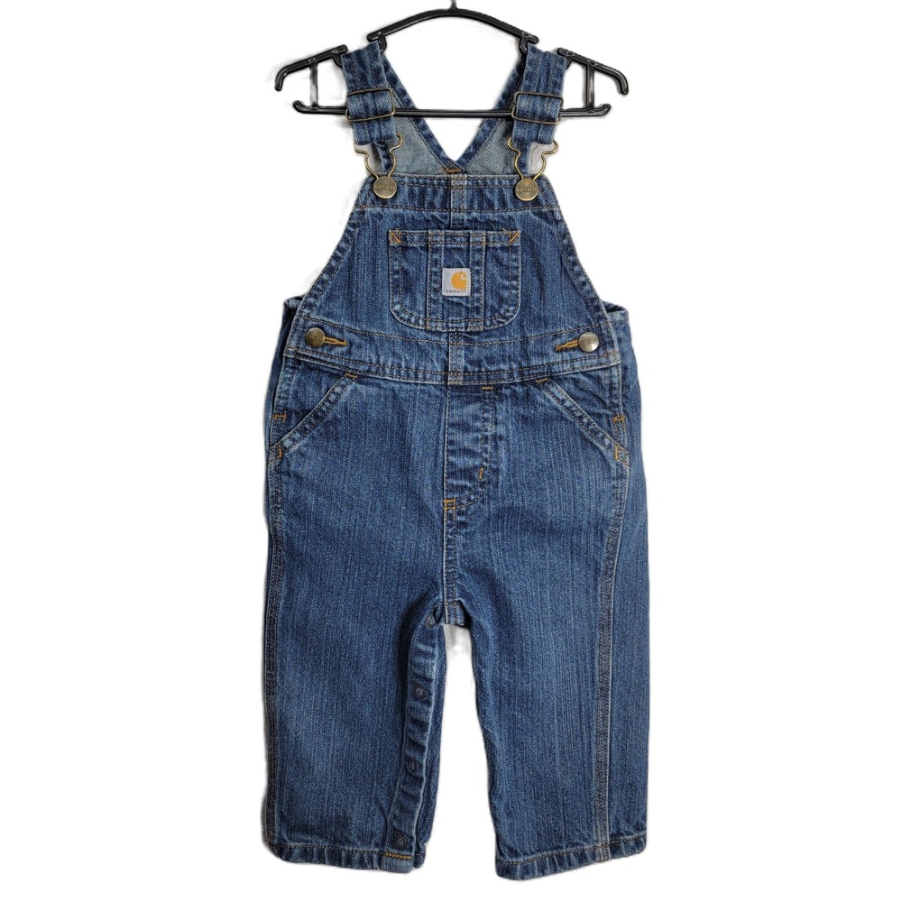 Carhartt Kids 12M Blue Denim Bib Overalls‎ CM8646 Workwear Dungarees 12 Month